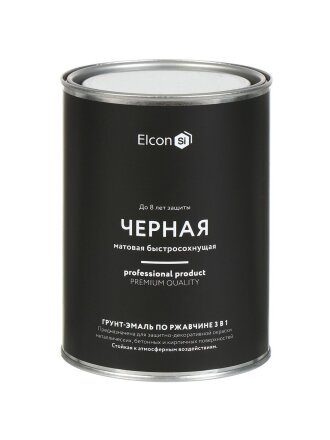 Грунт-эмаль Elcon, 3в1 матовая, по ржавчине, смоляная, черная, RAL 9005, 0.8 кг