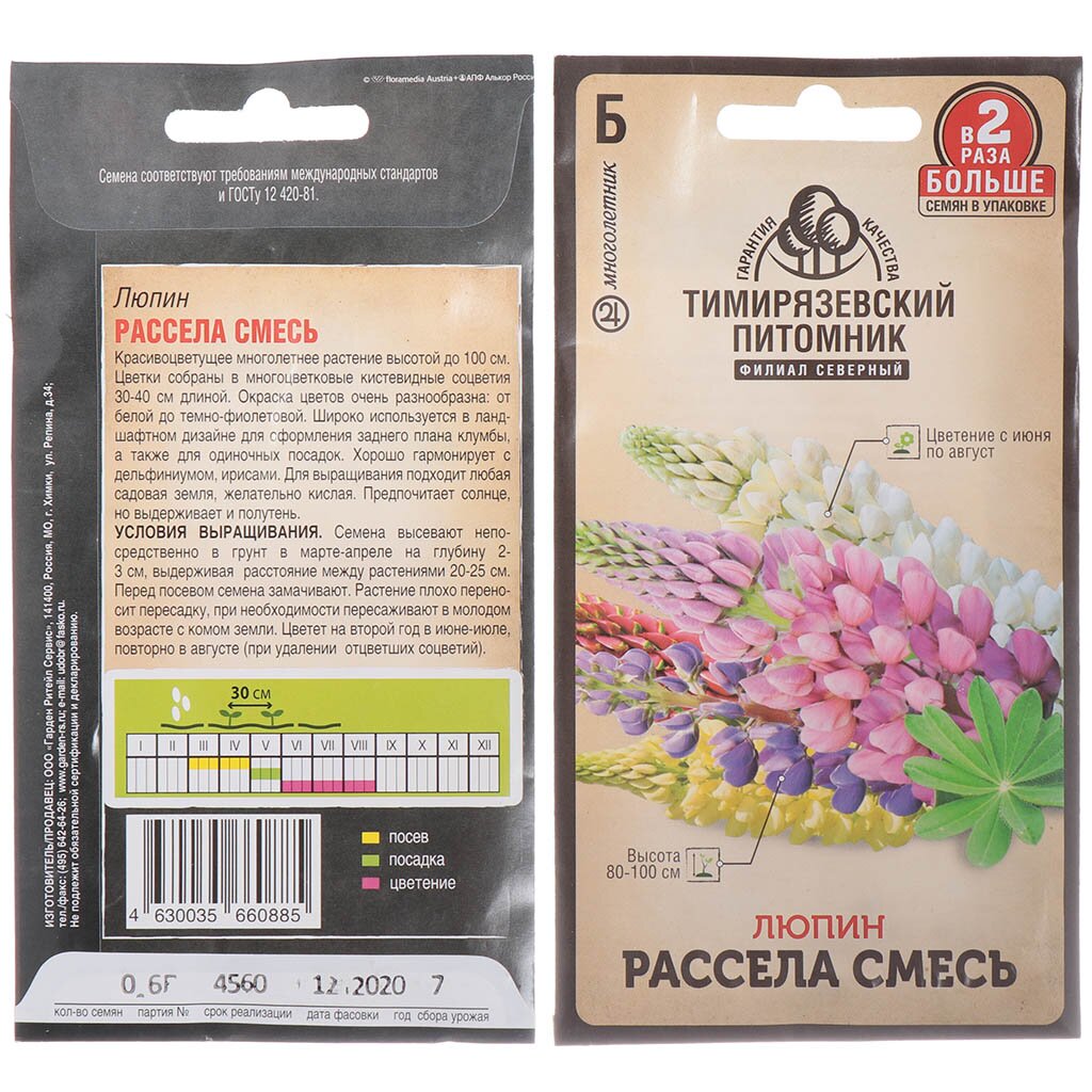 Семена Люпин Рассела смесь, 0.6 г, в цветной упаковке Тимирязевский питомник