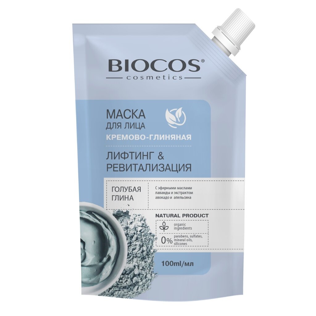 Маска для лица, Biocos, Лифтинг и Ревитализация, на основе голубой глины, 100 мл сужающая поры тканевая маска consly с экстрактом личи 20 мл