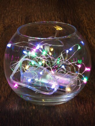 Гирлянда 20 ламп, 2 м, 1 режим, свет мультиколор, серебристая, в помещении, на батарейках, LED, SYDB-041902