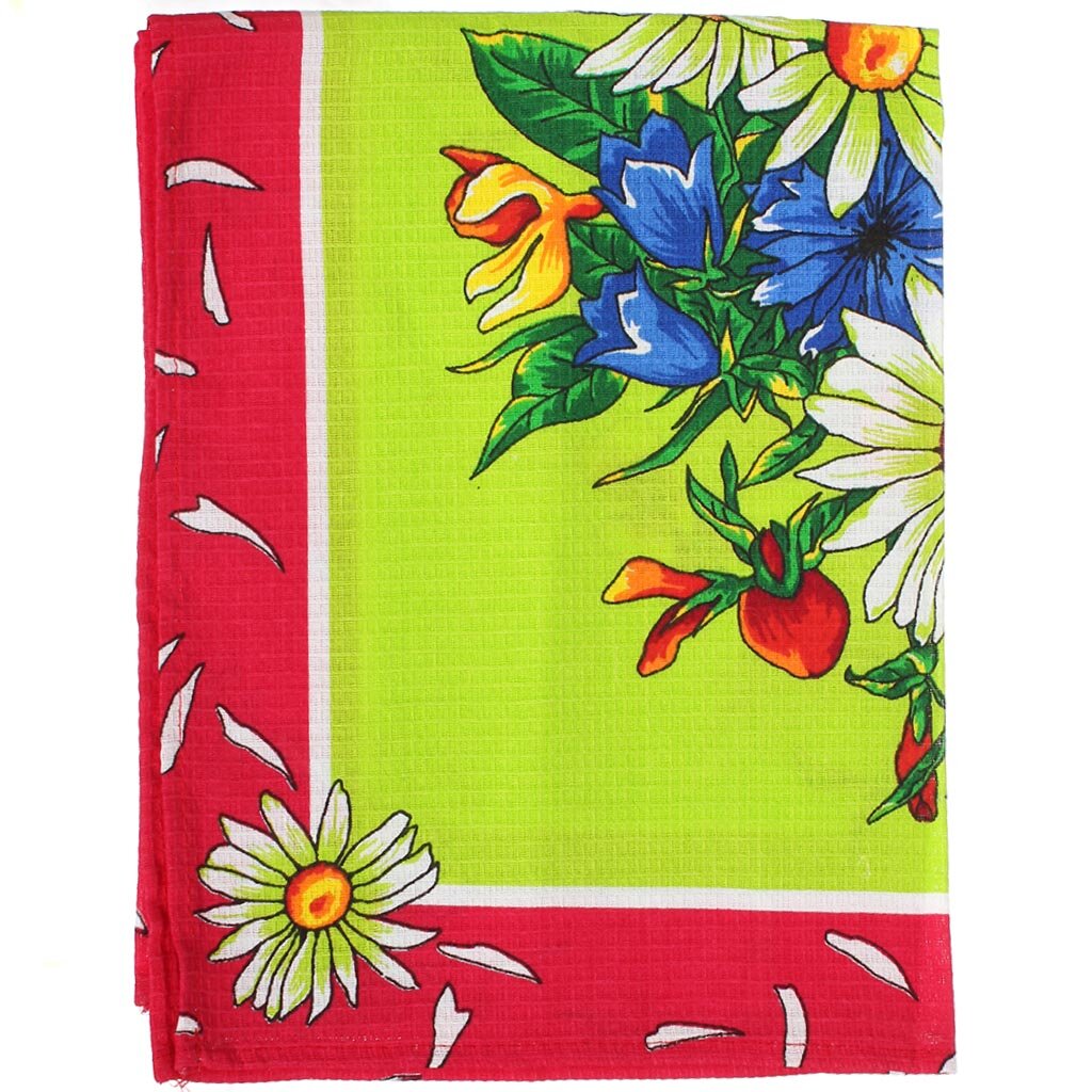 Полотенце из ткани х/б вафельной цветы красные 45-60 см, рис. 4519/3