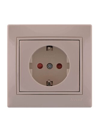 Розетка скрытой установки, 1 гнездо, с заземлением, с защитными шторками, керамика, кремовый, с защитой от детей, со вставкой, Lezard, Mira, 701-0303-124