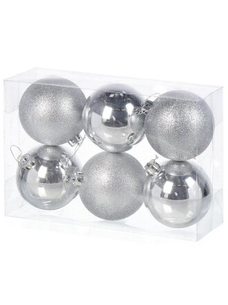 Набор елочных украшений 6 шт, серебро, 12 см, пластик, SYQA-012147