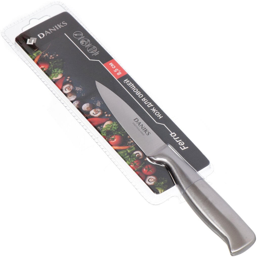 Нож кухонный Daniks, Ферра, для овощей, нержавеющая сталь, 9 см, рукоятка сталь, YW-A042-PA нож кухонный samura для фруктов и овощей лезвие 7 5 см чёрная рукоять