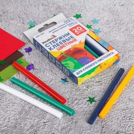 Стержни клеевые для пистолетов 20 шт, диаметр 7.2х100 мм, цветные, Headman, 625-001