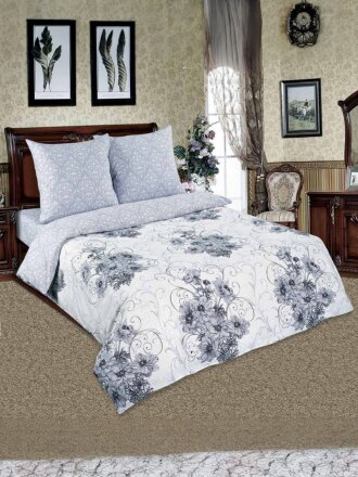 Постельное белье 2-спальное, простыня 160х200 см, 2 наволочки 70х70 см, пододеяльник 175х215 см, простыня на резинке, АртПостель, поплин, Лунная соната