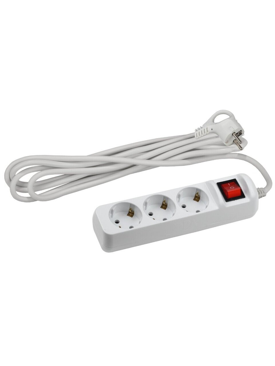 Удлинитель бытовой 3 гнезда, 5 м, ПВС, 3х0.75 мм², с заземлением, 10 А, выключатель, Эра, UX-3es-5m, Б0035755