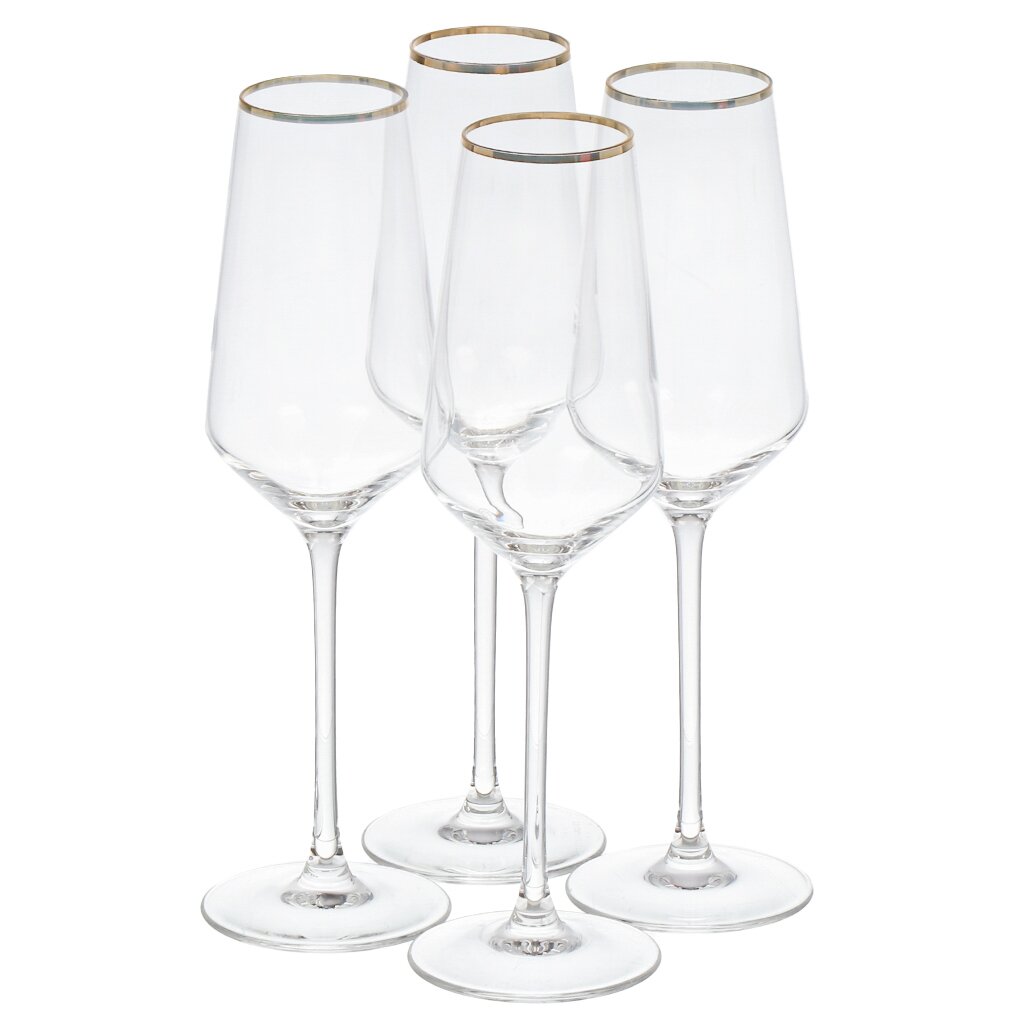 Бокал для шампанского, 230 мл, стекло, 4 шт, Cristal D'Arques, Ultime Bord Or, P7634 кастрюля vitrinor authentique cristal 26 см 6 5 л 02102679