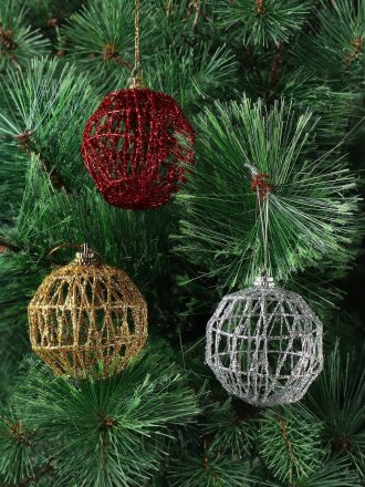 Набор шаров 6 шт, золото, серебро, красный, 6 см, Y4-8465