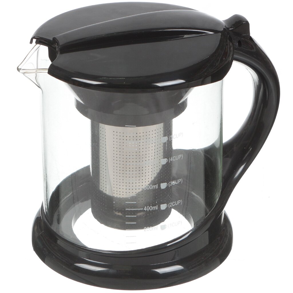 Чайник заварочный стекло, 1 л, с ситечком, Mallony, 910108, черный чайник стеклянный заварочный с металлическим ситом бингли 500 мл