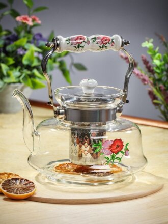 Чайник заварочный стекло, 1.4 л, с ситечком, Маки, Y4-6451