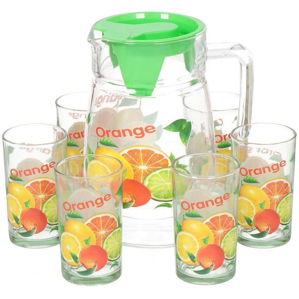 Набор для сока стекло, 7 предметов, кувшин 1500 мл, стакан 180 мл 6 шт, Цитрус, Y3-1352