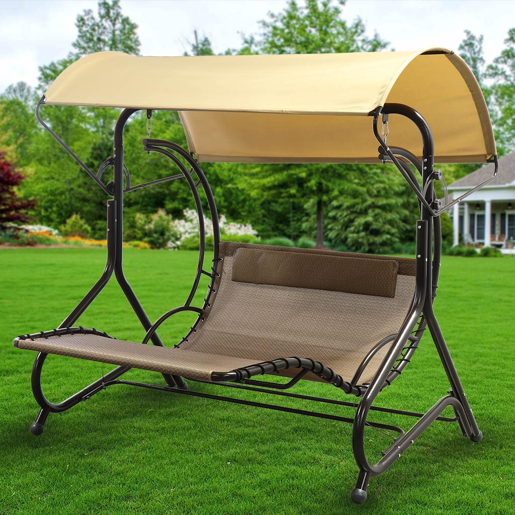 Качели садовые трехместные Green Days Pagoda, до 300 кг, коричневые в ...