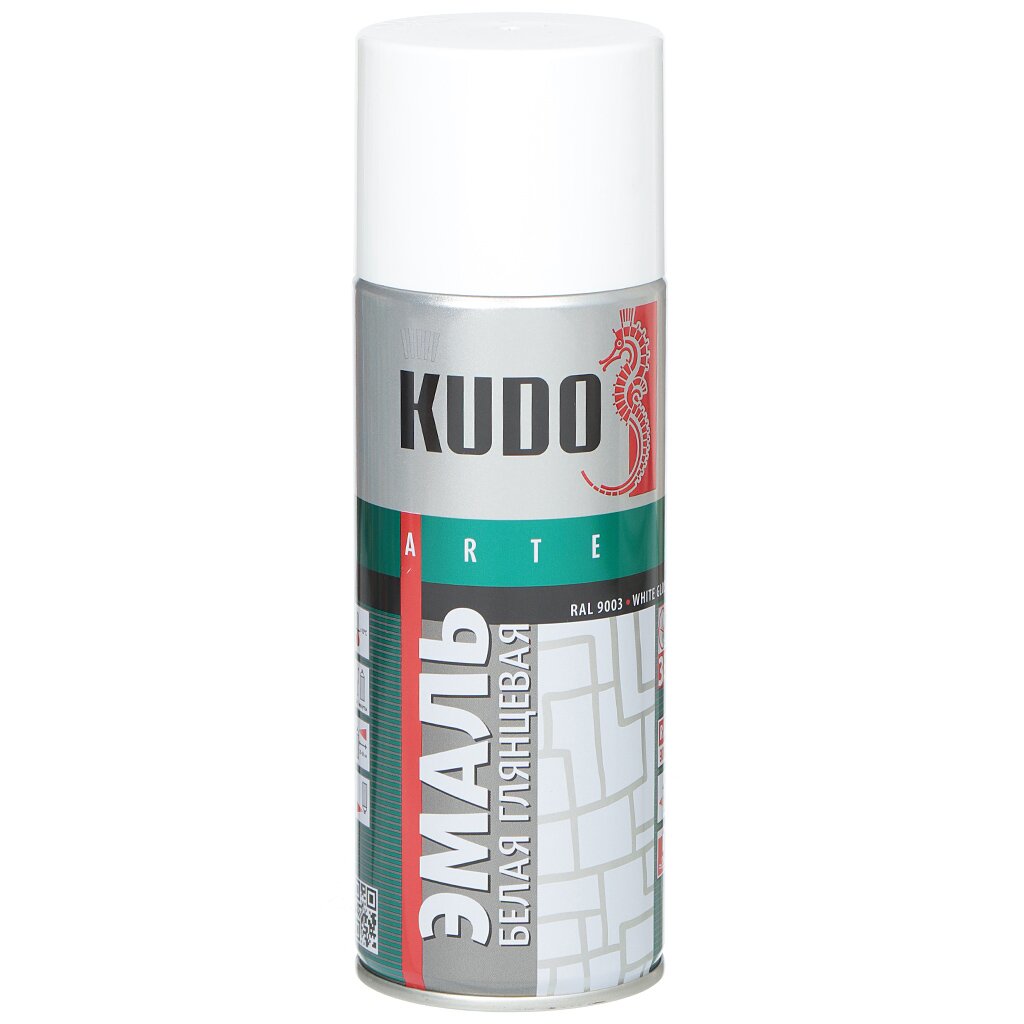 Эмаль аэрозольная, KUDO, универсальная, алкидная, глянцевая, белая, 520 мл, KU-1001 универсальная эмаль аэрозоль kudo