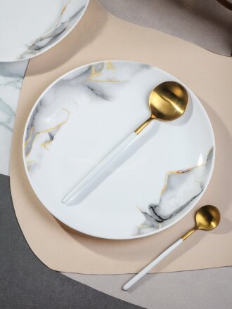 Тарелка обеденная стеклокерамика, 24 см, круглая, Флюид, Daniks, серая