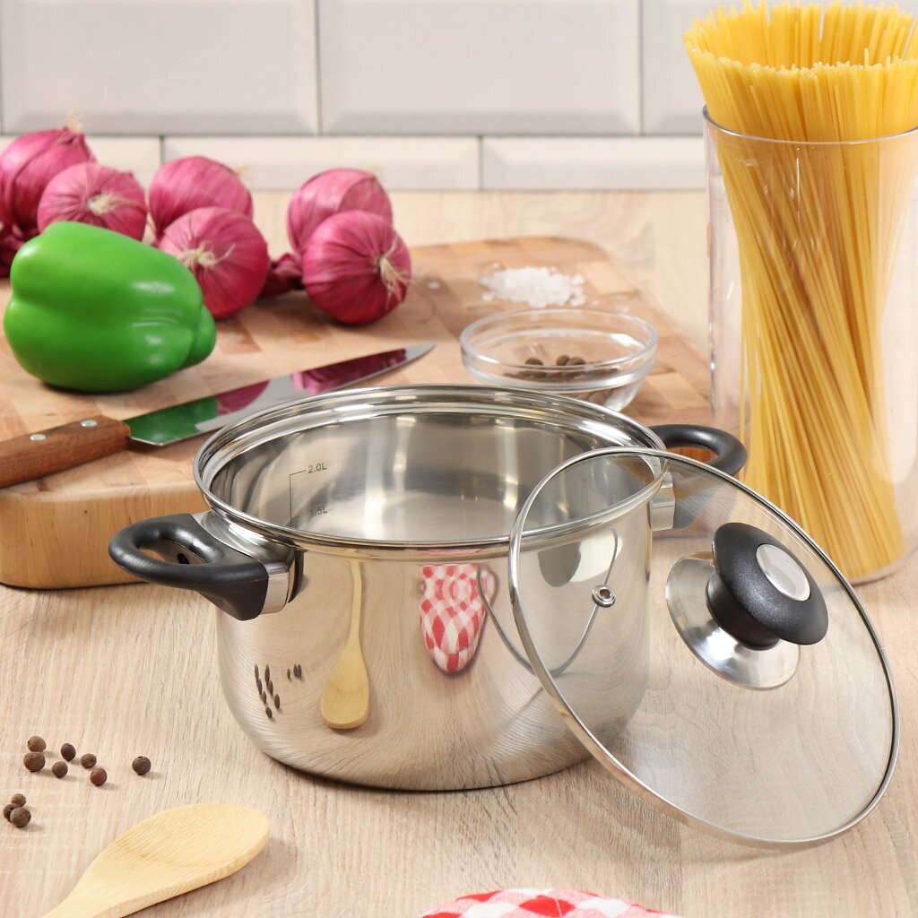 Кастрюля нержавеющая сталь, 2.6 л, крышка стекло, DNN4, GS-01110-18CA-1, индукция