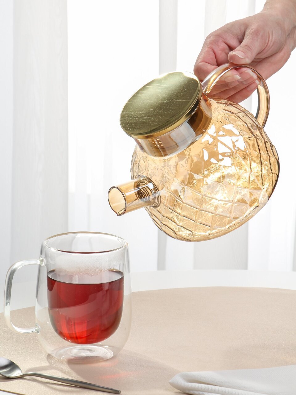 Чайник заварочный стекло, 1 л, с ситечком, Y6-10052/B050150, золотой