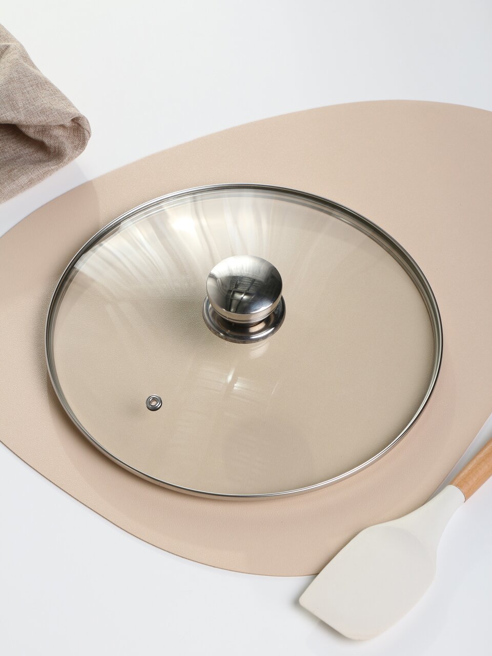 Крышка для посуды стекло, 26 см, Гардарика, металлический обод, кнопка нержавеющая сталь, 4626-02