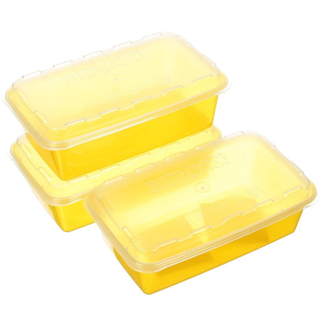 Контейнер пищевой пластик, 1 л, 9.5 см, 3 шт, лимон, прямоугольный, Berossi, Zip, ИК 17455000 контейнер пищевой стекло 1 л прямоугольный с пластм крышкой limpido 005481