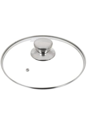 Крышка для посуды стекло, 22 см, Daniks, металлический обод, кнопка нержавеющая сталь, Д5722