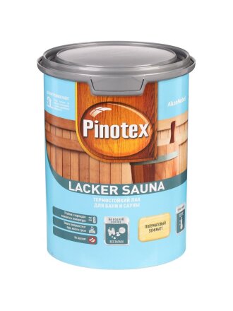 Лак Pinotex, 5254107, для бани и сауны, полуматовый, водный, для внутренних работ, 1 л, термостойкий