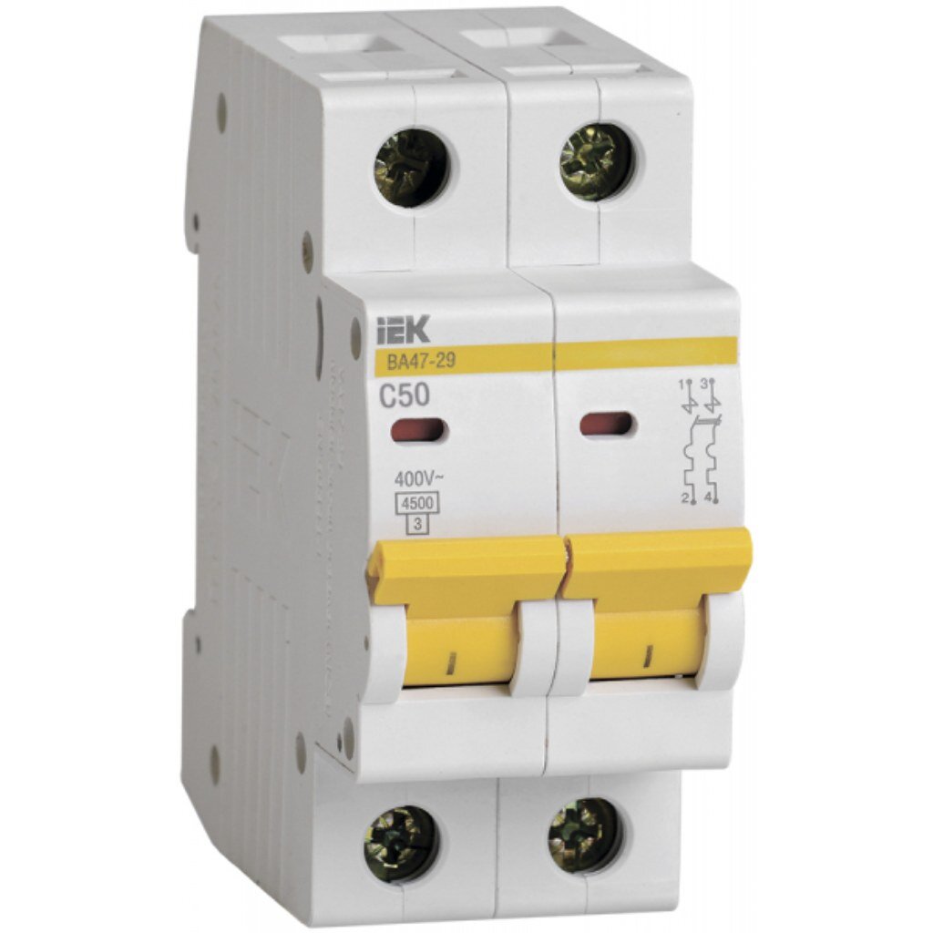 Автоматический выключатель на DIN-рейку, IEK, ВА47-29 2Р, 2 полюса, 50, 4.5 кА, 400 В, MVA20-2-050-C контакт состояния для ва47 60 на din рейку tdm