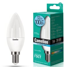 Лампа светодиодная E14, 12 Вт, 100 Вт, 220 В, свеча, 4500 К, свет холодный белый, Camelion
