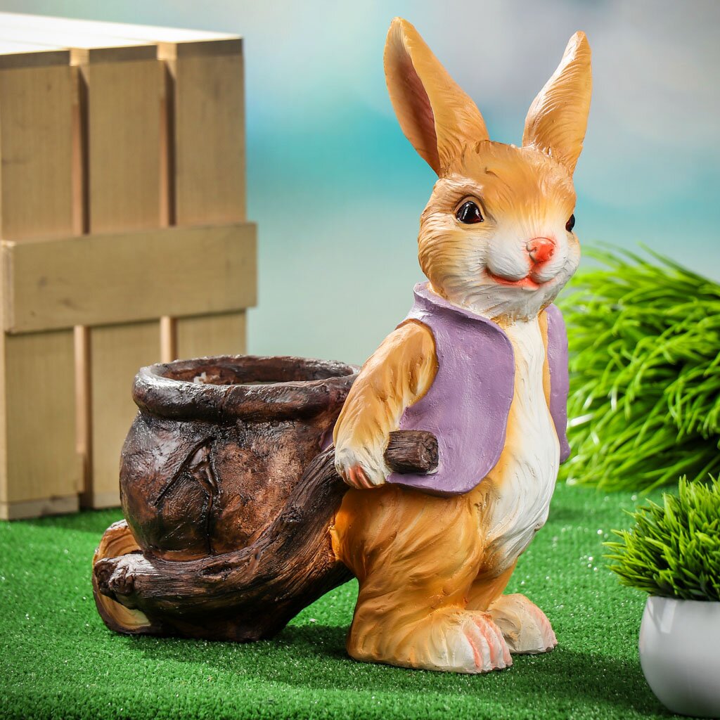 Фигурка садовая декоративная Кролик с кашпо, 30х18х34 см, полистоун, Y4-8099 кролик питер