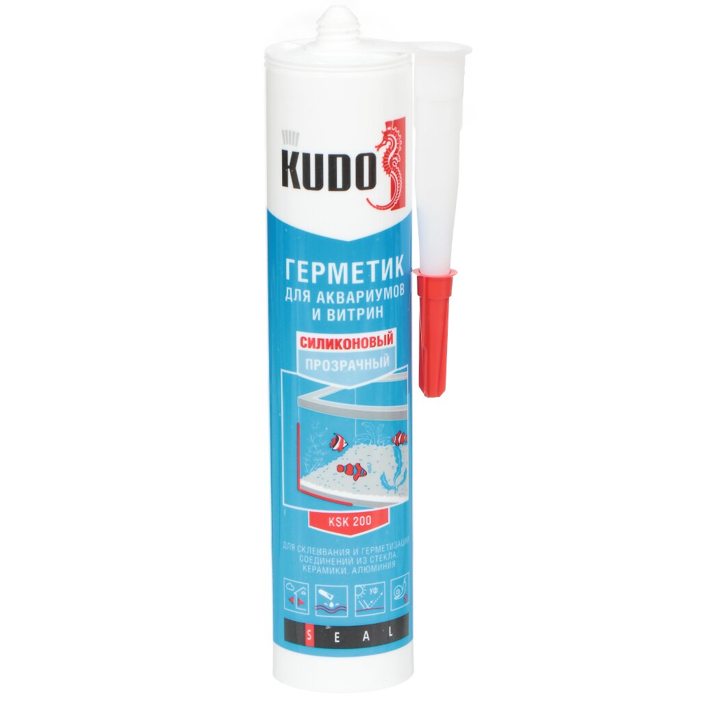 Герметик силиконовый, для аквариумов и витрин, KUDO, KSK-200, KUSSIL280AQ-0, 280 мл, прозрачный гель для рук kudo