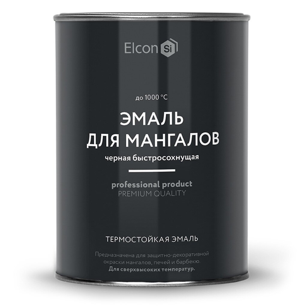 Эмаль Elcon, Max Therm, для мангалов, быстросохнущая, глянцевая, черная, 0.8 кг, 1000°С эмаль elcon декоративная термостойкая быстросохнущая глянцевая серебристая 0 8 кг 700°с