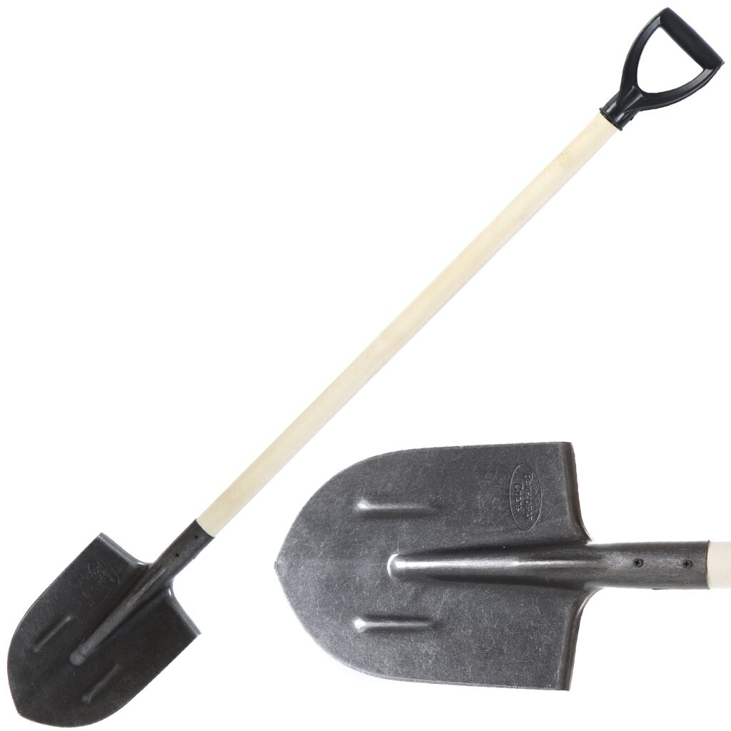 Лопата штыковая, рельсовая сталь, с рукояткой, с ребрами жесткости, высший сорт