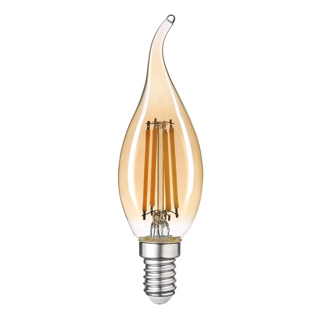 Лампа светодиодная E14, 10 Вт, 230 В, свеча на ветру, 6500 К, свет холодный белый, General Lighting Systems, Филамент, золотое стекло мысли на ветру
