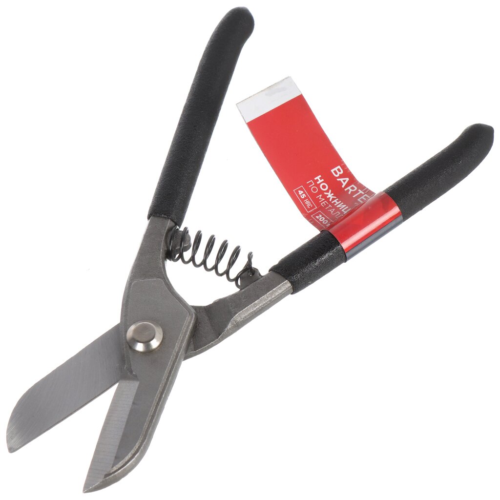 Ножницы по металлу пряморежущие, 200 мм, с пружиной, черные ручки, Bartex ножницы по металлу с фиксатором пряморежущие 250 мм bartex