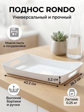 Поднос пластик, 5.2х28.2х42.2 см, прямоугольный, снежно-белый, Berossi, Rondo, ИК 06601000