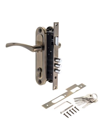 Замок врезной Avers, 1523/60-AB, 28077, ручка в комплекте, цилиндровый, универсальный, бронза