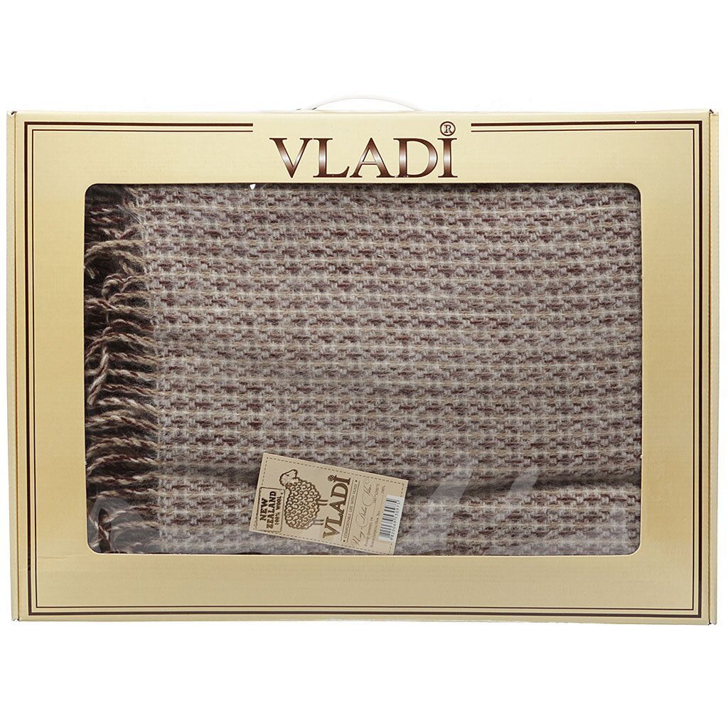 Плед Vladi полутораспальный (140х200 см) шерсть 100%, в подарочной упаковке, Дольче Вита белый, бежевый, коричневый