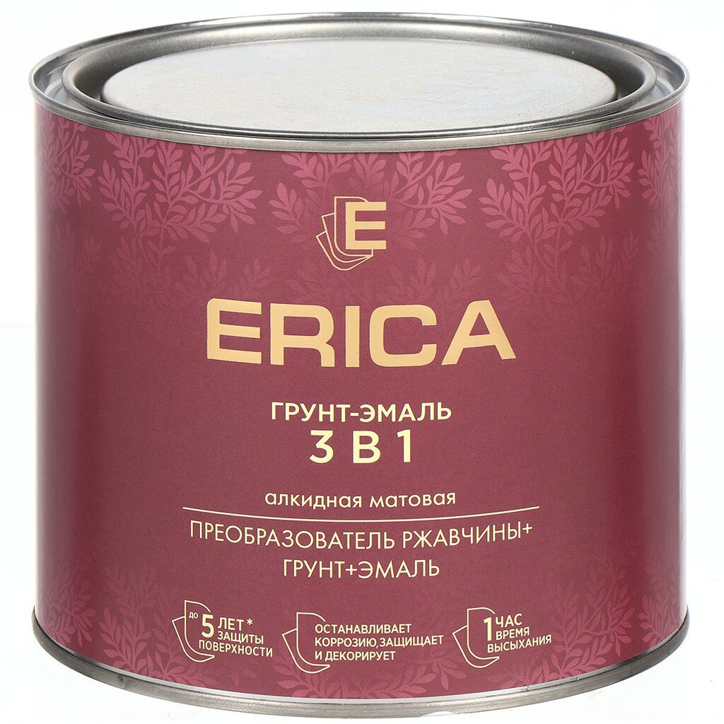 Грунт-эмаль Erica, по ржавчине, алкидная, зеленая, 1.8 кг