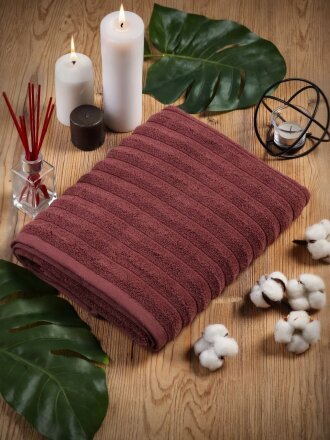 Полотенце банное 70х140 см, 100% хлопок, 450 г/м2, Страйп, Barkas, коричневое, Узбекистан