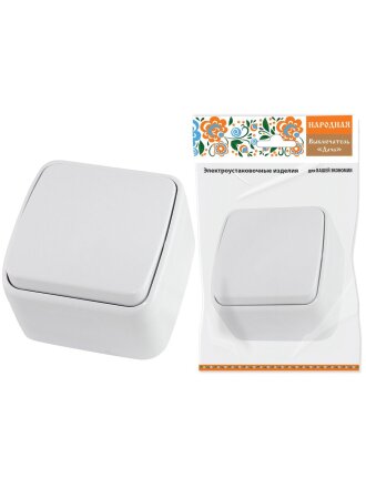 Выключатель открытой установки, одноклавишный, без заземления, 10 А, IP20, белый, TDM Electric, Дача, SQ1824-0001