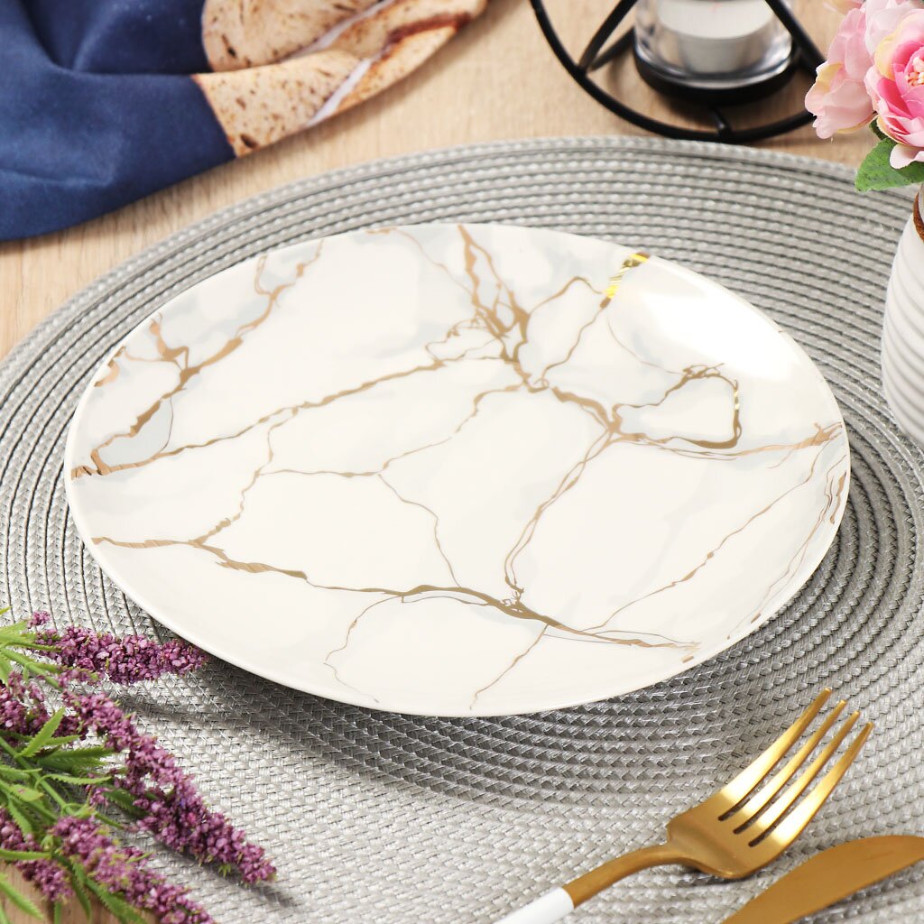 Тарелка десертная, керамика, 20 см, круглая, Белый мрамор, Daniks банка для сыпучих продуктов керамика 0 33 л с крышкой daniks белый мрамор белая