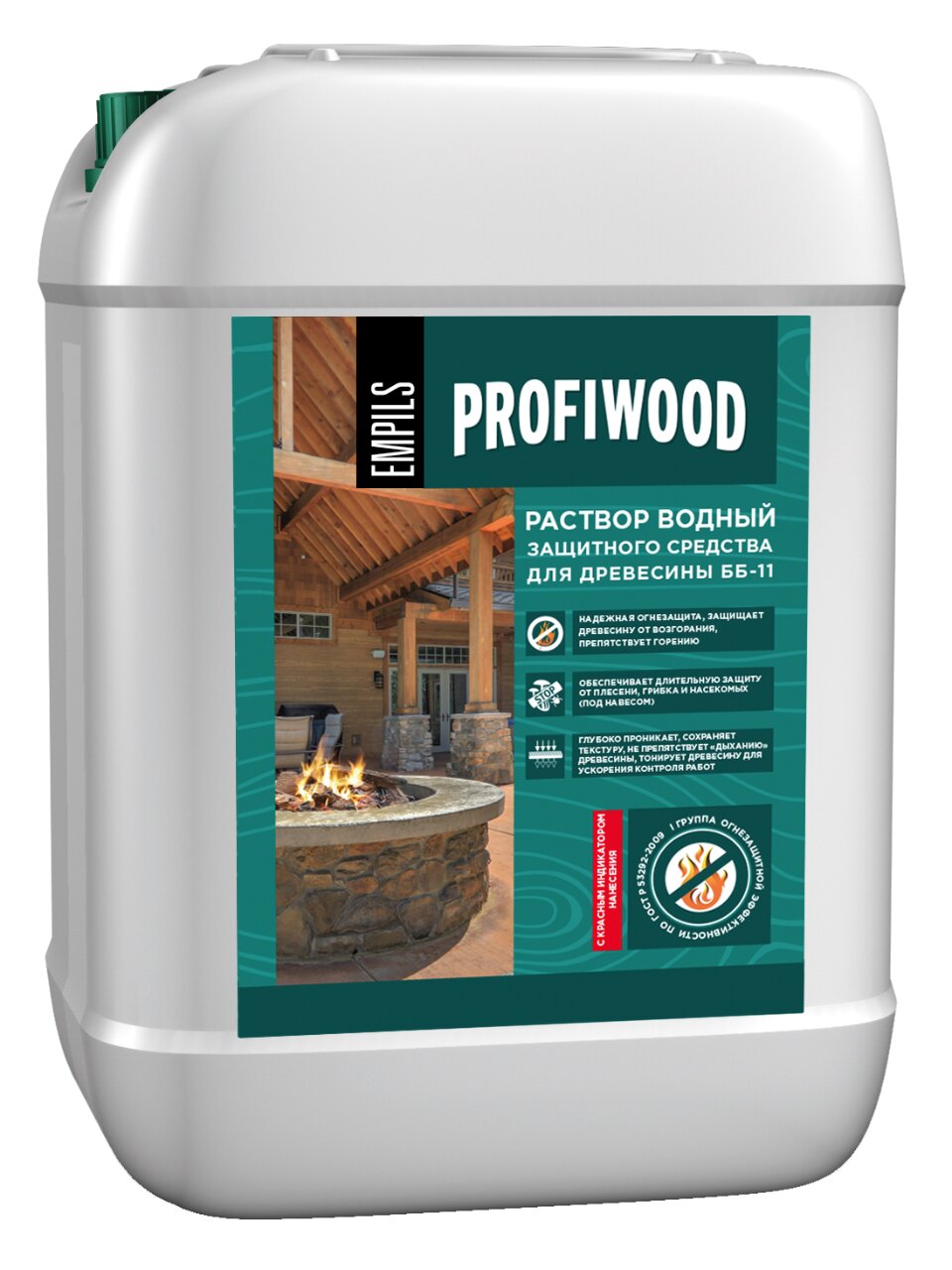 Антисептик Profiwood, ОгнеБио, для дерева, 1 гр.ББ-11, концентрированный, с индикатором, 10 л