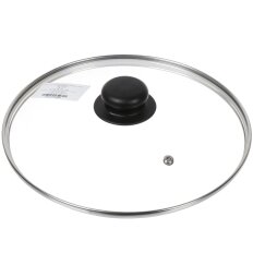 Крышка для посуды стекло, 24 см, Daniks, металлический обод, кнопка бакелит, черная, Д4124Ч