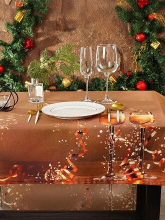 Скатерть 145х180 см, 100% хлопок, Праздничный стол Бокалы шампанского, AI-1504046