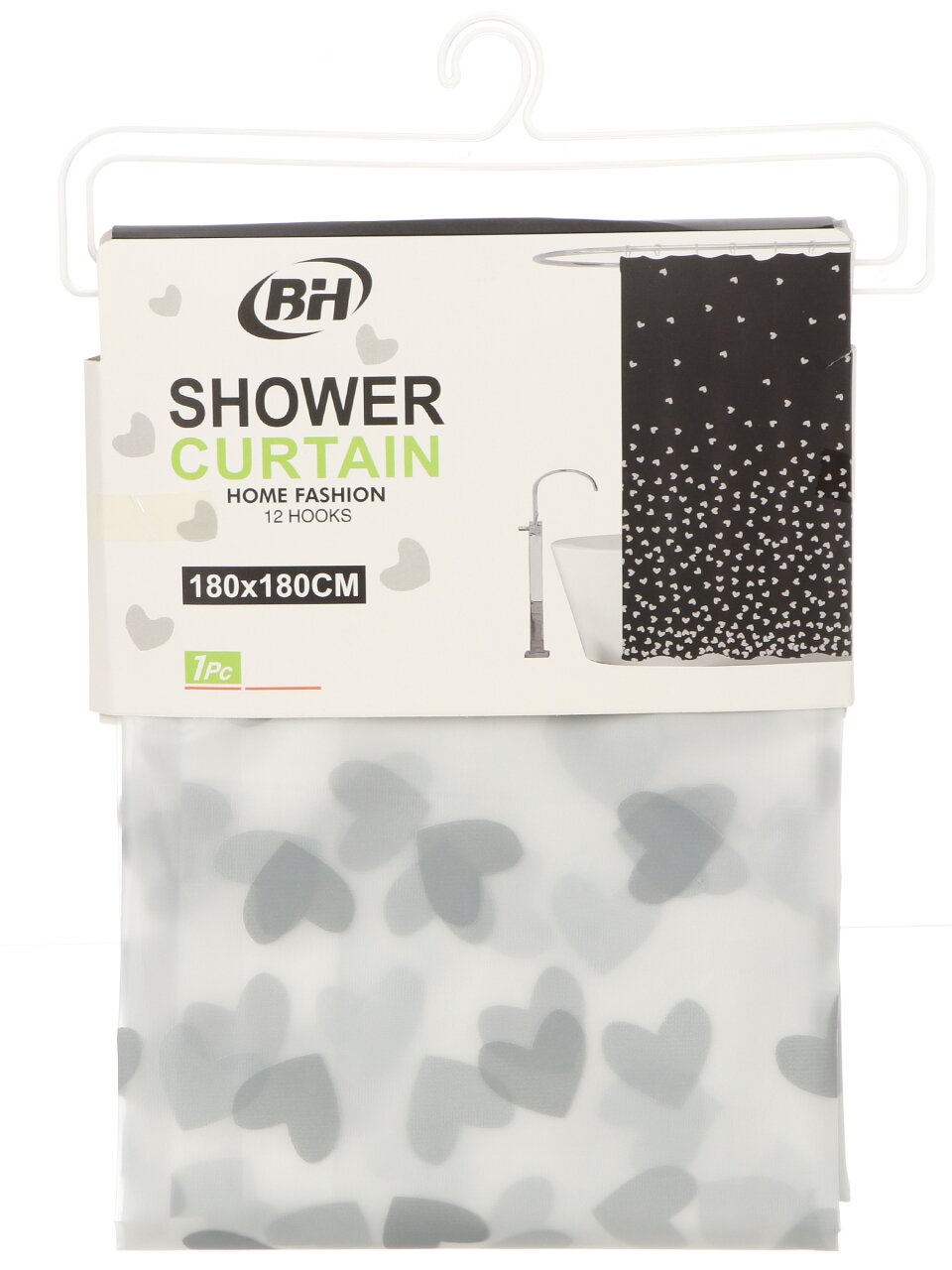 Штора для ванн 180х180 см, PEVA, Черные сердца, Y4-11155