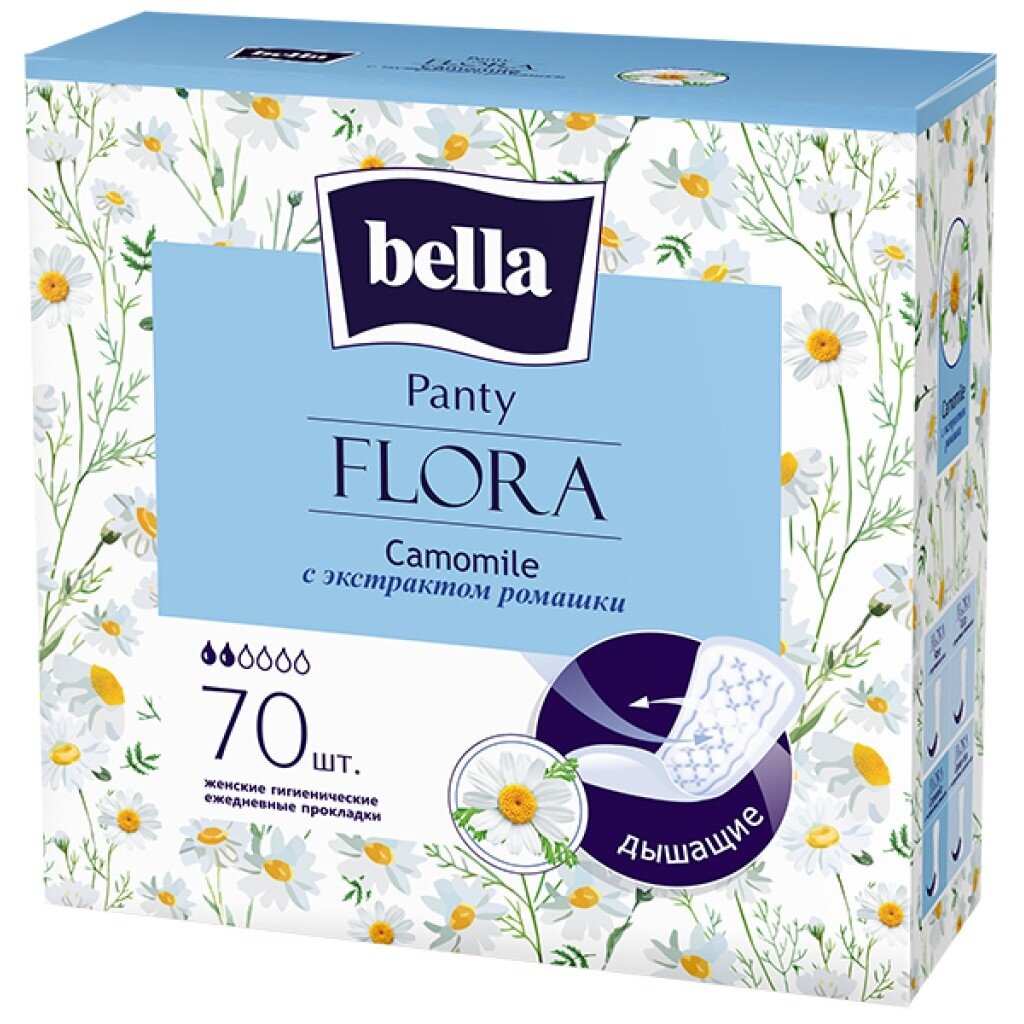 Прокладки женские Bella, Panty Flora Camomile, ежедневные, 70 шт, с экстрактом ромашки, BE-021-RZ70-008