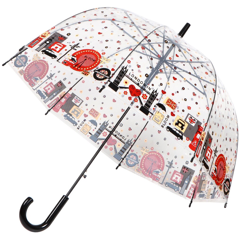 Зонт для женщин, полуавтомат, трость, 60 см, Романтик, прозрачный, прозрачный, PU0601