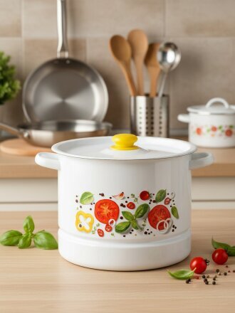 Мантоварка сталь, эмалированное покрытие, 25.5 см, 9 л, 3 секции, Сибирские товары, Каприче, крышка сталь, пластиковая кнопка, С1722.3*118