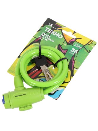 Замок велосипедный тросовый, Авангард, Техно, 1000 мм, ВС-Т10, лайм, 7323