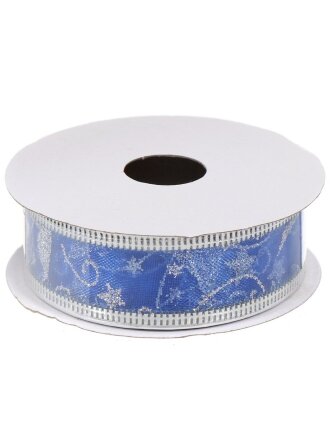 Лента декоративная полиэстер, 270х2.5 см, синий с серебром, Y4-4210
