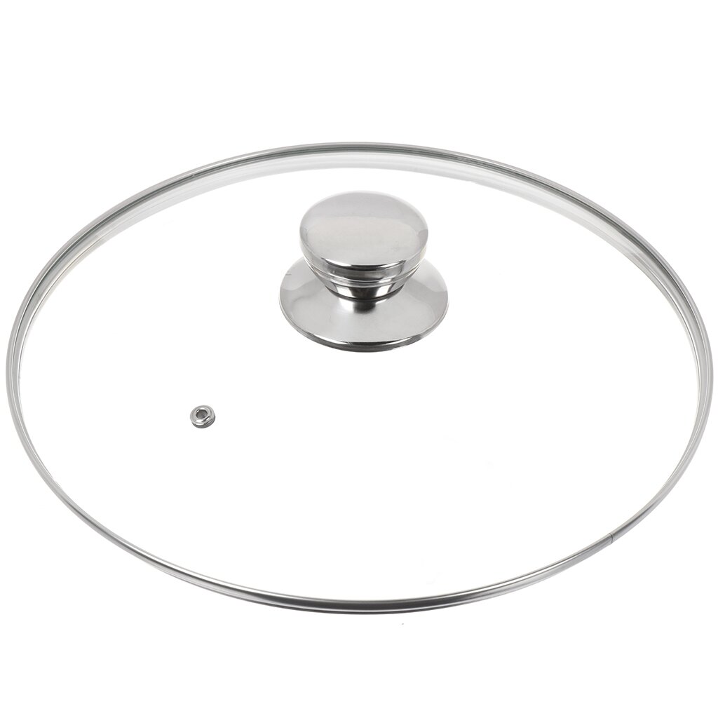 Крышка для посуды стекло, 28 см, Daniks, металлический обод, кнопка нержавеющая сталь, Д5728 крышка для посуды стекло 28 см daniks металлический обод кнопка бакелит черная д4128ч